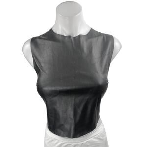 Zara Women's Black Faux Vegan Leather Sleeveless Lace Up Back Crop Tank Top Sz S